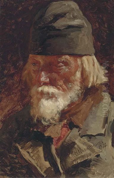 Portrait Of Old Peasant Oil Painting by Nikolaj Alekseevich Kasatkin