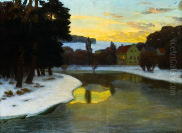 Abendstimmung Am Flus Oil Painting by Eduard Kasparides