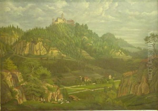 Landscape With Castle Oil Painting by Karl Rudolph Kasthofer