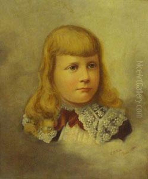 Portrait Of A Young Girl With A Lace Collar Oil Painting by C.D. Kates