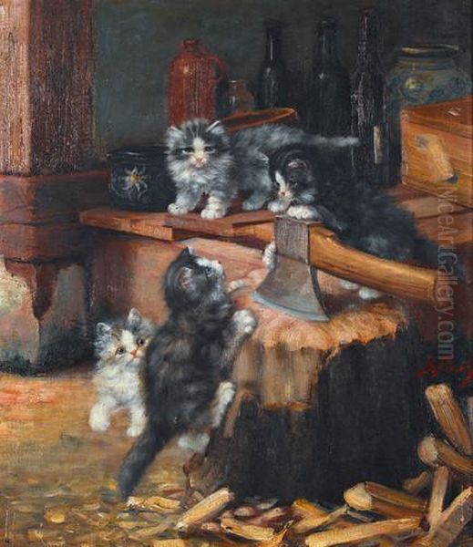 Werkstattinterieur Mit Katzchen Oil Painting by Burkhard Katzen-Flury