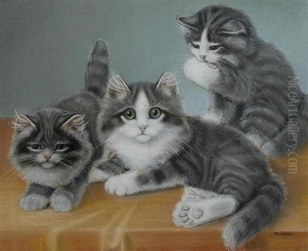 Drei Katzen. Oil Painting by Burkhard Katzen-Flury