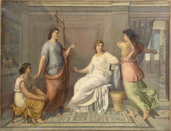 Classical Interior Scene With Four Women Oil Painting by Angelica Kauffmann