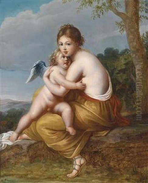 Venus And Cupid In A Landscape Oil Painting by Angelica Kauffmann