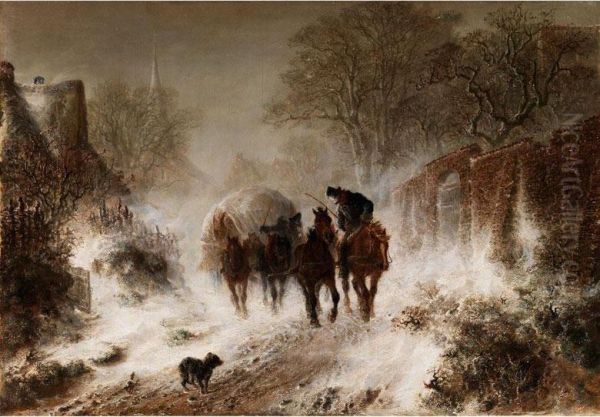 Planwagen Im Schneetreiben Oil Painting by Hermann Kauffmann