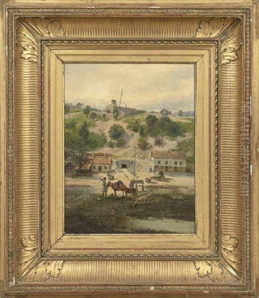 Mediterranean Village With Figures And Livestock Oil Painting by Adolf Kaufmann