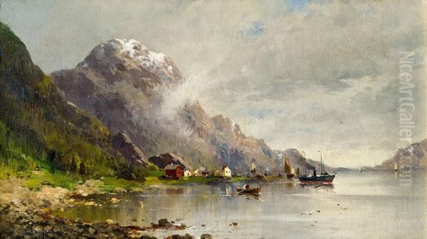 Norwegische Fjordlandschaft Oil Painting by Adolf Kaufmann