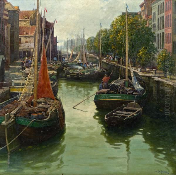 Hollandischer Kanal Oil Painting by Adolf Kaufmann