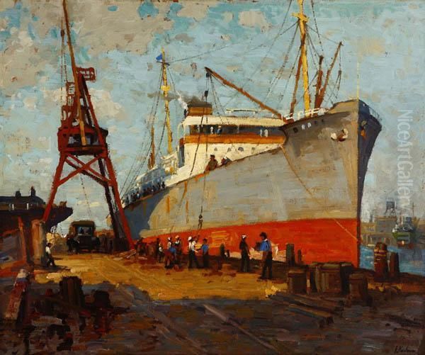 Los Angeles Harbor Oil Painting by Ferdinand Kaufmann