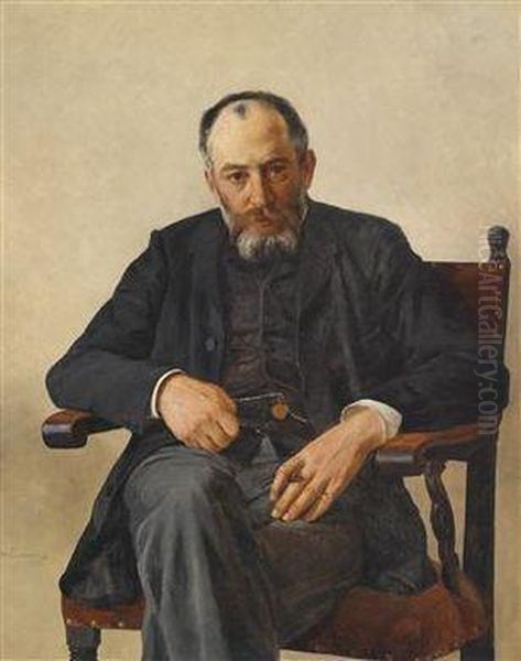 Hungary 1853-1921 Vienna) Portrait Of A Seated Man Oil Painting by Isidor Kaufmann