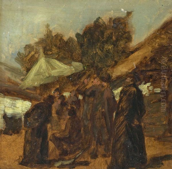 Dorfplatz Mit Rabbinern(olstudie) Oil Painting by Isidor Kaufmann