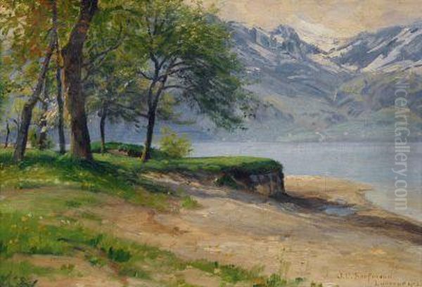 Vierwaldstattersee Mit Blick Auf Die Alpen Bei Beckenried Oil Painting by Joseph Clemens Kaufmann