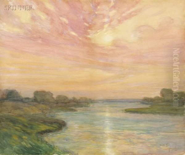 River At Sunset Oil Painting by William Jurian Kaula