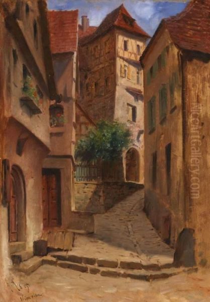 Das Marktgasschen In Bad Wimpfen Oil Painting by Hermann Kaulbach