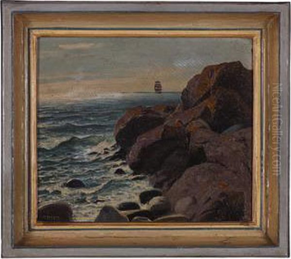 Kystlandskap Med Skute Oil Painting by Haakon Jensen Kaulum