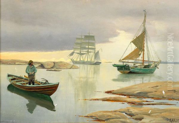 Kustlandskap Oil Painting by Haakon Jensen Kaulum