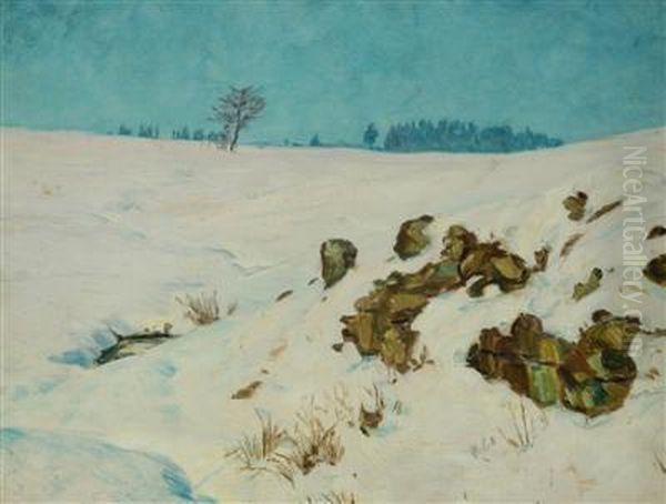 A Winter Landscape Oil Painting by Frantisek Kavan