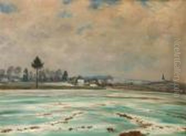 A Thawing Lake Oil Painting by Frantisek Kavan