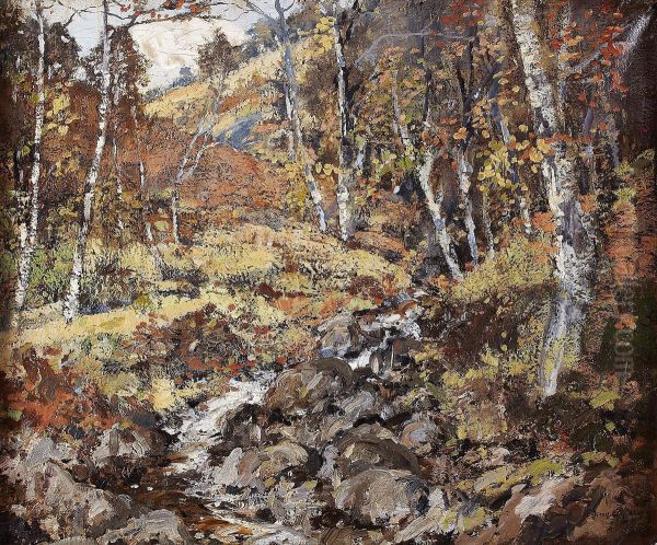 A Woodland Stream, Autumn Oil Painting by James Kay