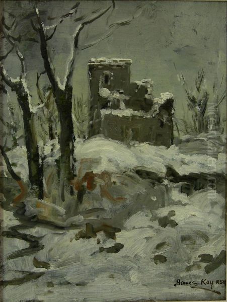 Castle Ruin In The Snow Oil Painting by James Kay