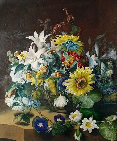 Still Life Flowers In A Basket Oil Painting by Mary, Nee Lawrance Kearse