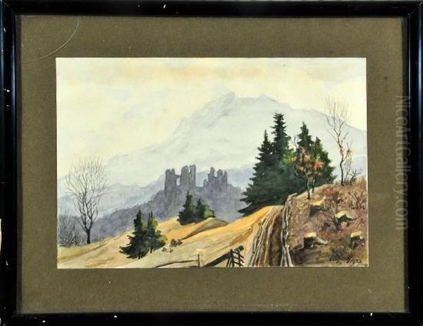 Burgruine Laubenberg Bei Stein Mit Blick Auf Den Grunten Oil Painting by Otto Keck