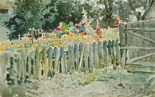 Mallows In Garden Oil Painting by Apoloniusz Kedzierski