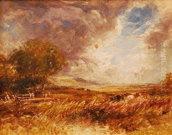 Drover And Sheep On A Heathland Oil Painting by John Keeley