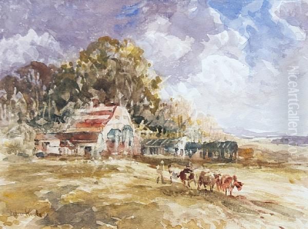 'a Midland Farm'; 'a Worcestershirelane' Oil Painting by John Keeley