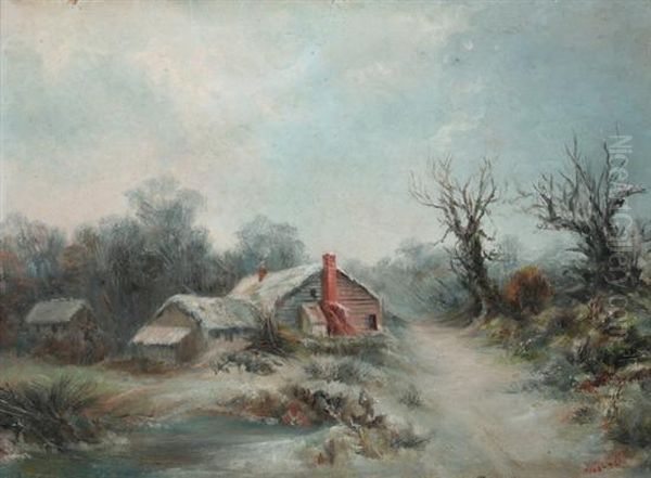 Cottage In Winter Oil Painting by Frans Keelhoff