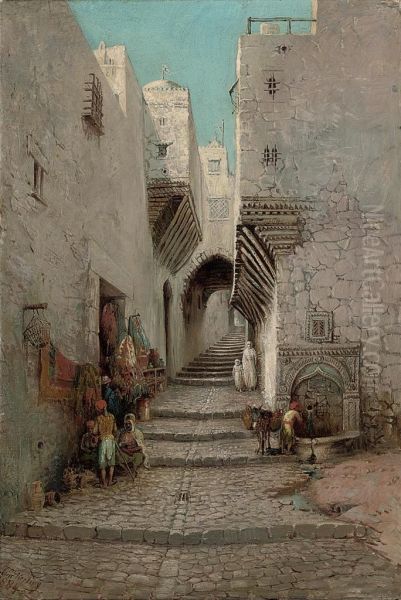 Street Sellers By The Well Oil Painting by William Keeling