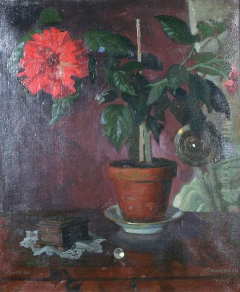 Rod Hibiskus Oil Painting by Oscar Keen