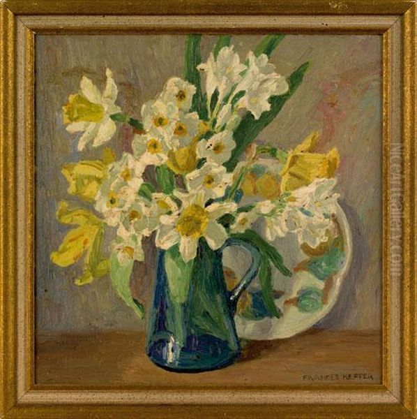 Still Life Of Daffodils In A Pitcher Oil Painting by Frances Keffer