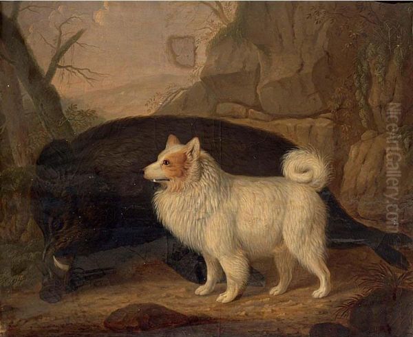 A Dog And A Slain Boar; A Dog Oil Painting by C. Kehren