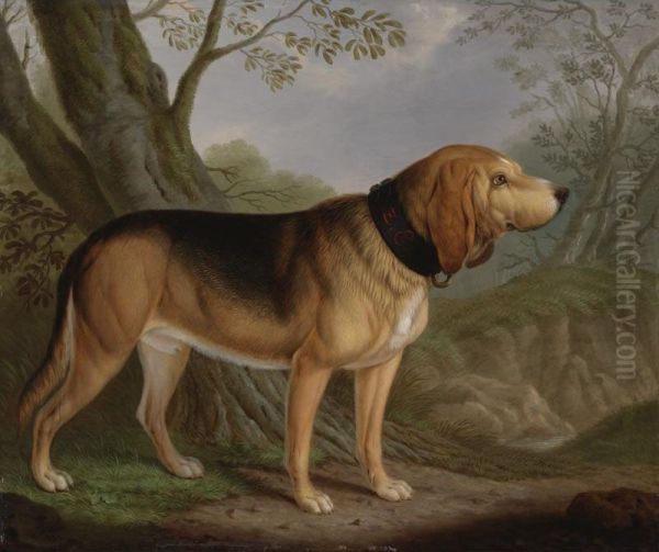 A Bloodhound In A Landscape Oil Painting by Christian Wilhelm K. Kehrer