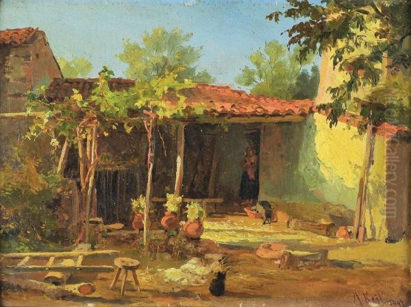 Patio Rural Oil Painting by Alfredo Keil