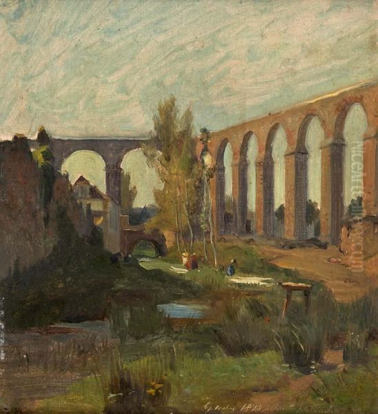 Aqueduto Da Ponte Pedrinha - Queluz Oil Painting by Alfredo Keil