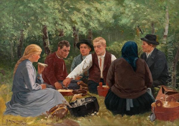 Lunch Break Oil Painting by Sigfrid August Keinanen