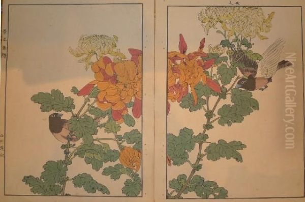 Folio Of Woodblock Prints From A Manual Of Bird And Flower Paintings Oil Painting by Imao Keinen