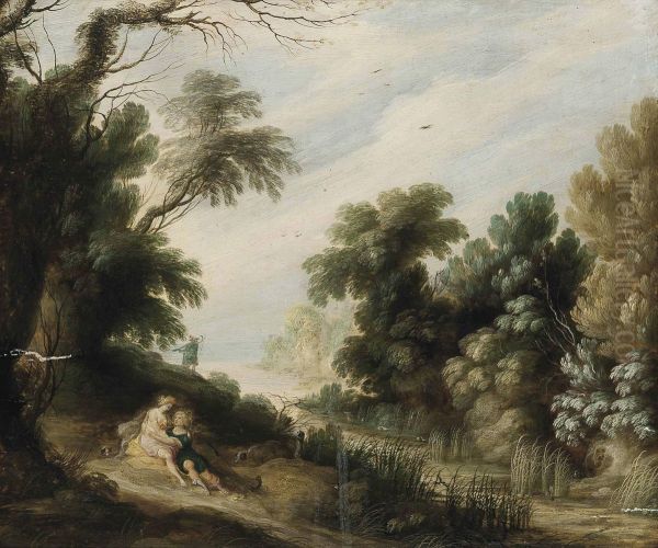 A Wooded River Landscape With Venus And Adonis Oil Painting by Alexander Keirincx