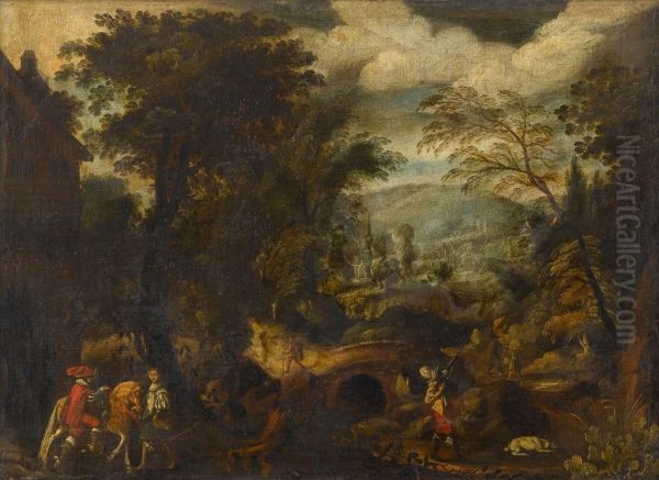 Hunting Party In An Extensive Landscape Oil Painting by Alexander Keirincx