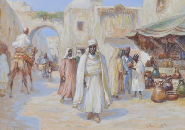 North African Street Market Oil Painting by Arthur Keith