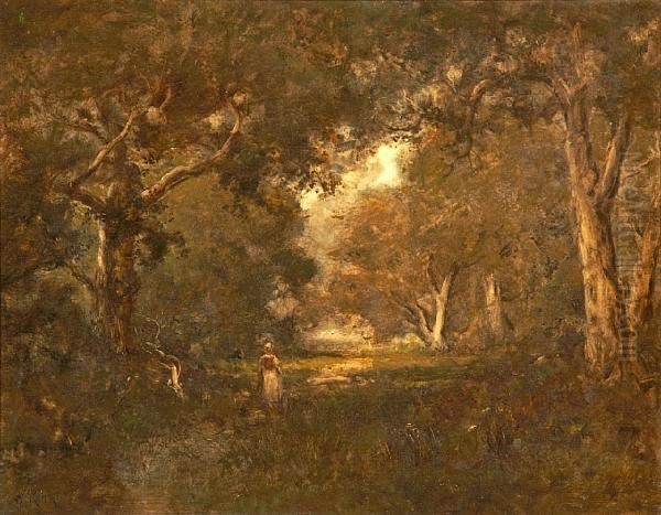 Forest Clearing With A Figure Oil Painting by William Keith