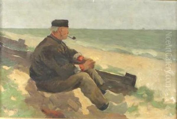 Man With A Pipe On Shore Oil Painting by William Castle Keith