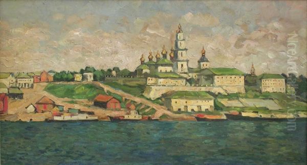 Au Bord De La Volga Oil Painting by Petr Ivanovic Kelin