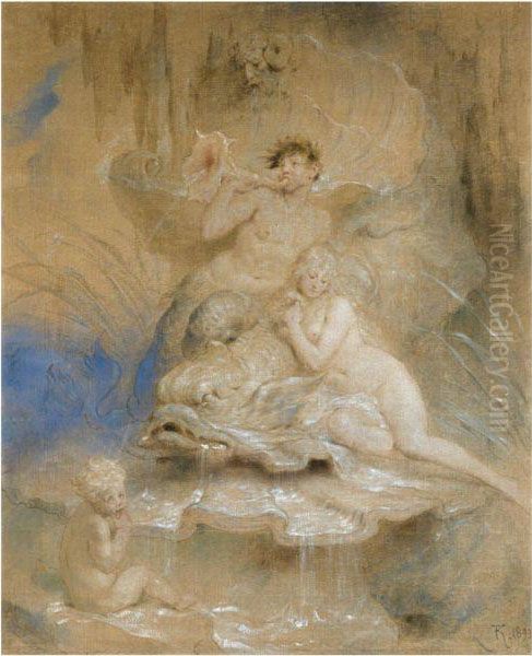 Tritonen (tritons) Oil Painting by Ferdinand Keller