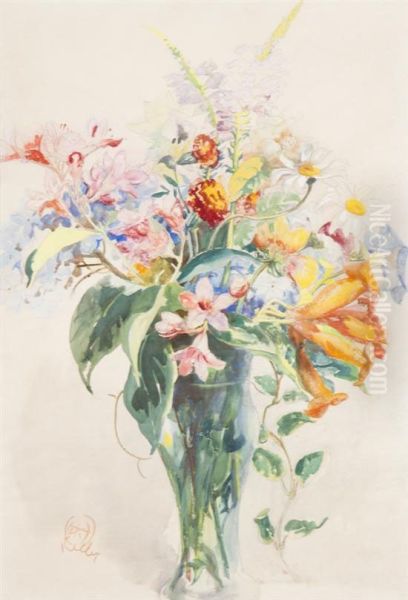 Vase Of Flowers Oil Painting by Henry George Keller