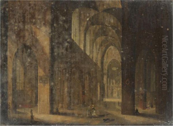 A Church Interior With Figures Conversing In The Foreground Oil Painting by Johann Sigmund Keller