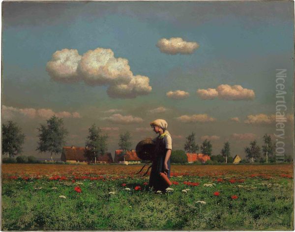 A Girl In A Field Of Poppies Oil Painting by Paul-Wilhelm Keller-Reutlingen