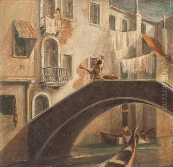 Brucke In Venedig Oil Painting by Paul-Wilhelm Keller-Reutlingen